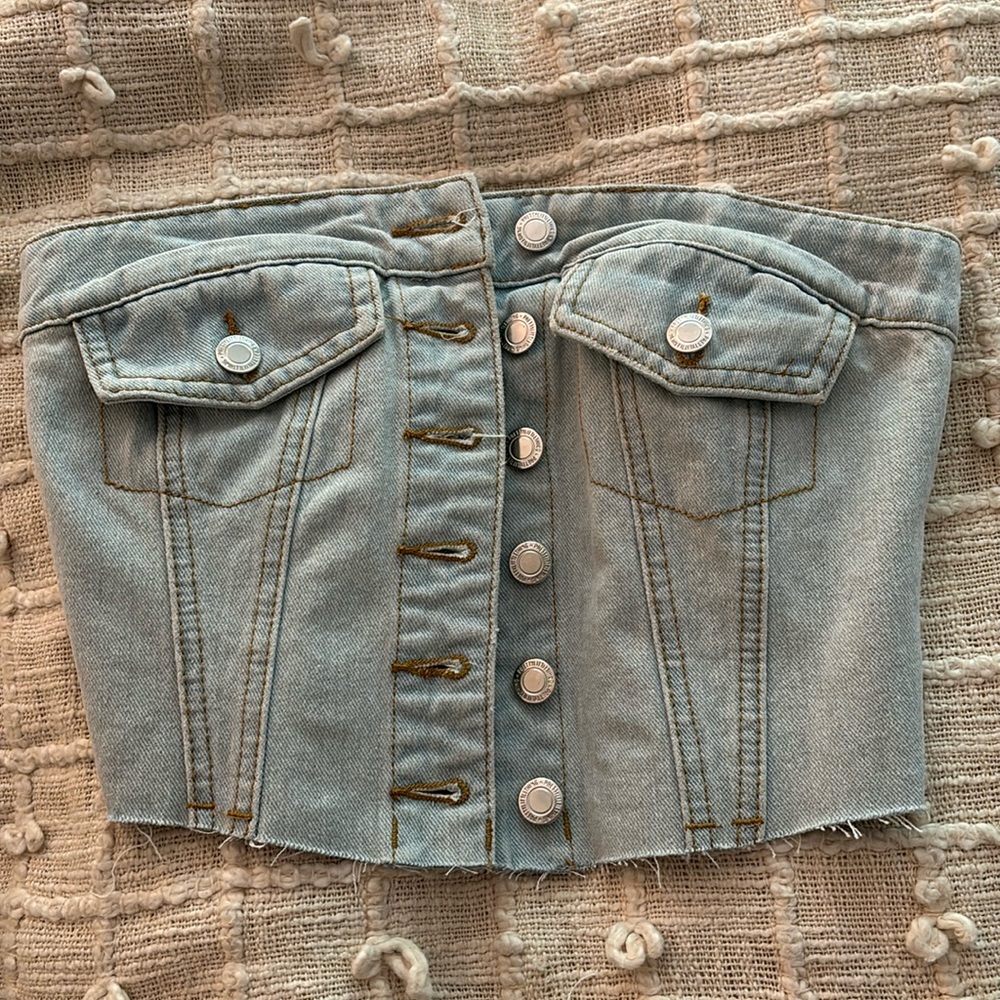 denim corset button down top